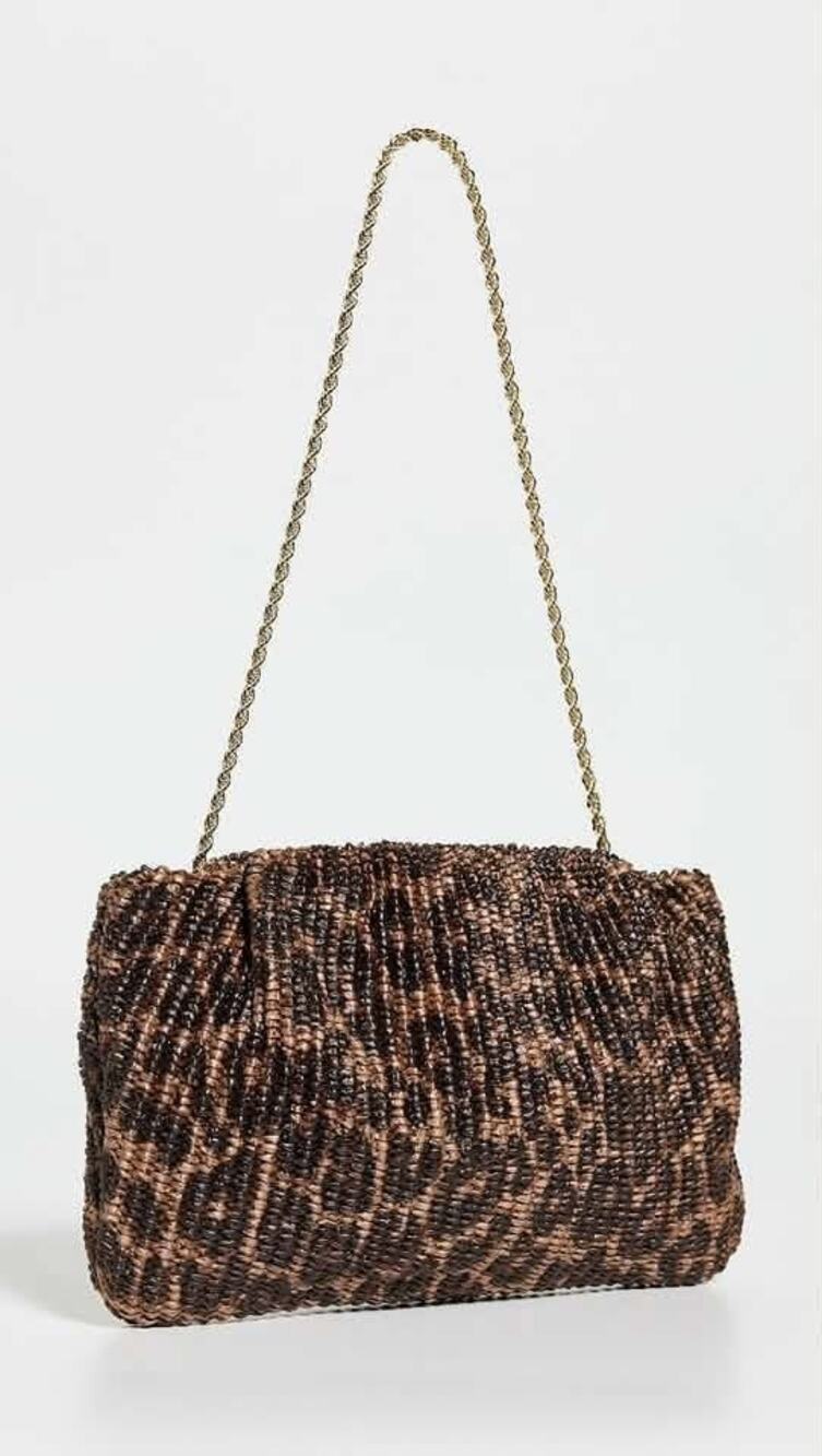 Loeffler Randall Leopard Serena Gathered Clutch Woven Gold Chain Tuckernuck $325